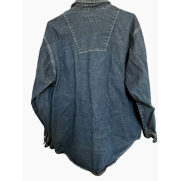 Route 66 Men Denim Shirt Pearl Snap Dark Blue Motorcycle Jacket L Vintage - Picture 9 of 10